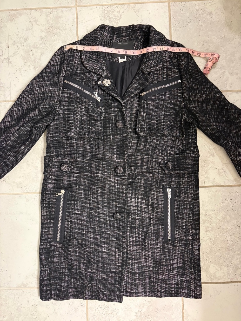 💕Marc Jacobs | Women’s Runway Tweed Lady Moto Long Coat with Zip Pockets | Sz 12 - Picture 8 of 10